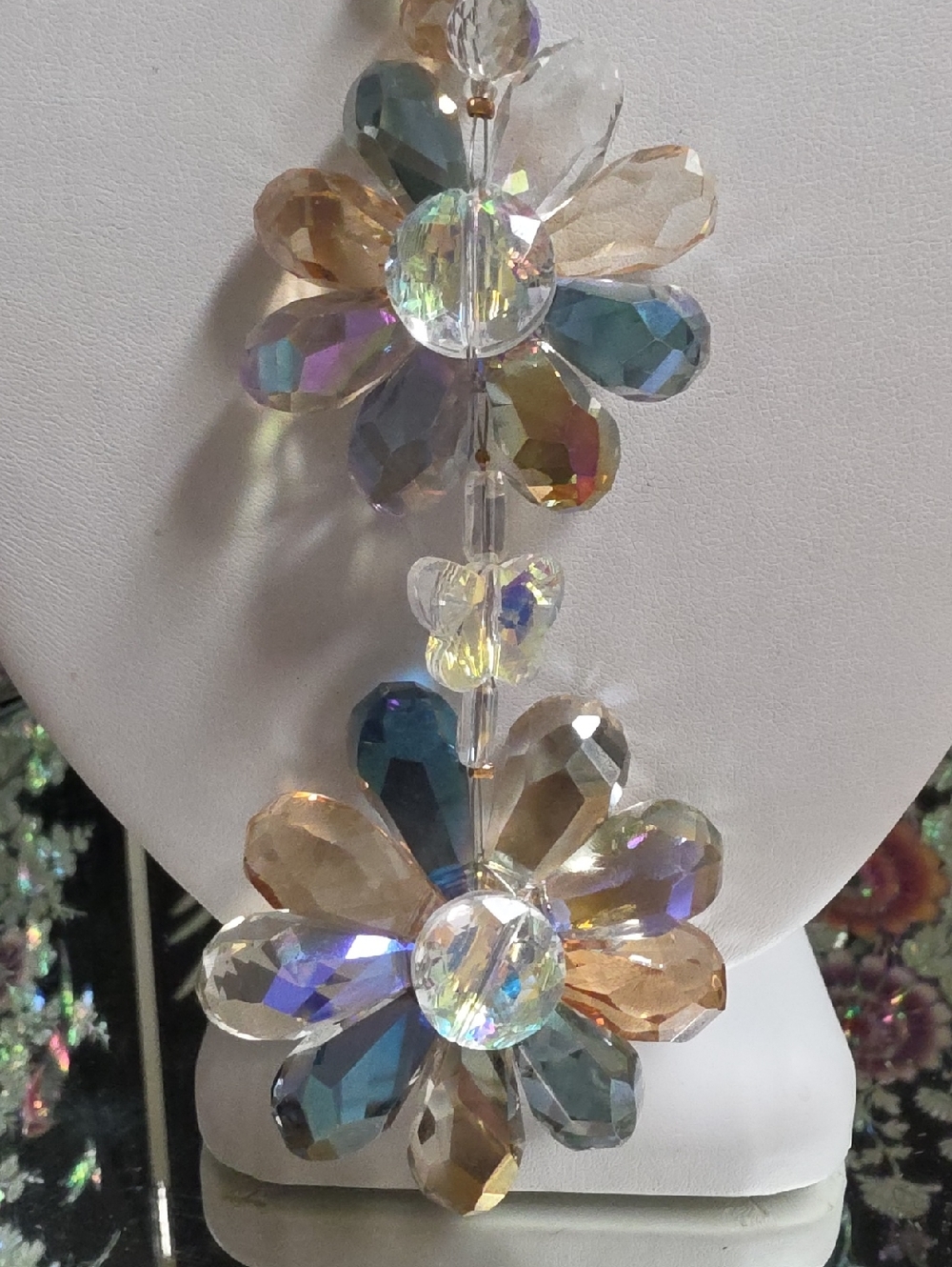 Aurora Borealis Flower and Butterfly Silver-tone Necklace - Picture 5 of 8
